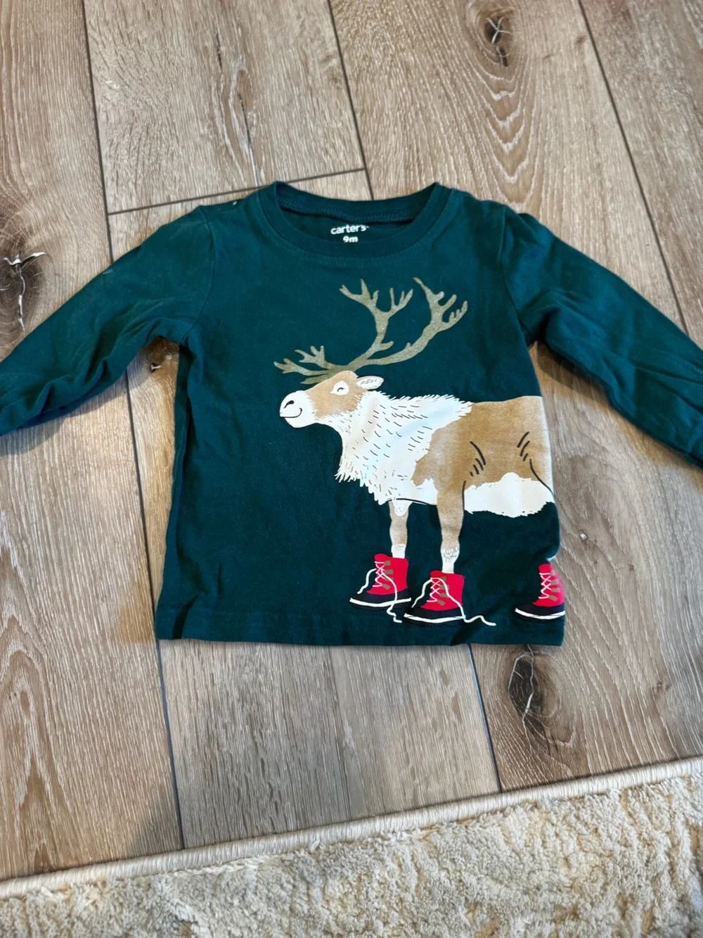 Carter's Dark Green Moose Graphic Long Sleeve Tee with Red Shoes